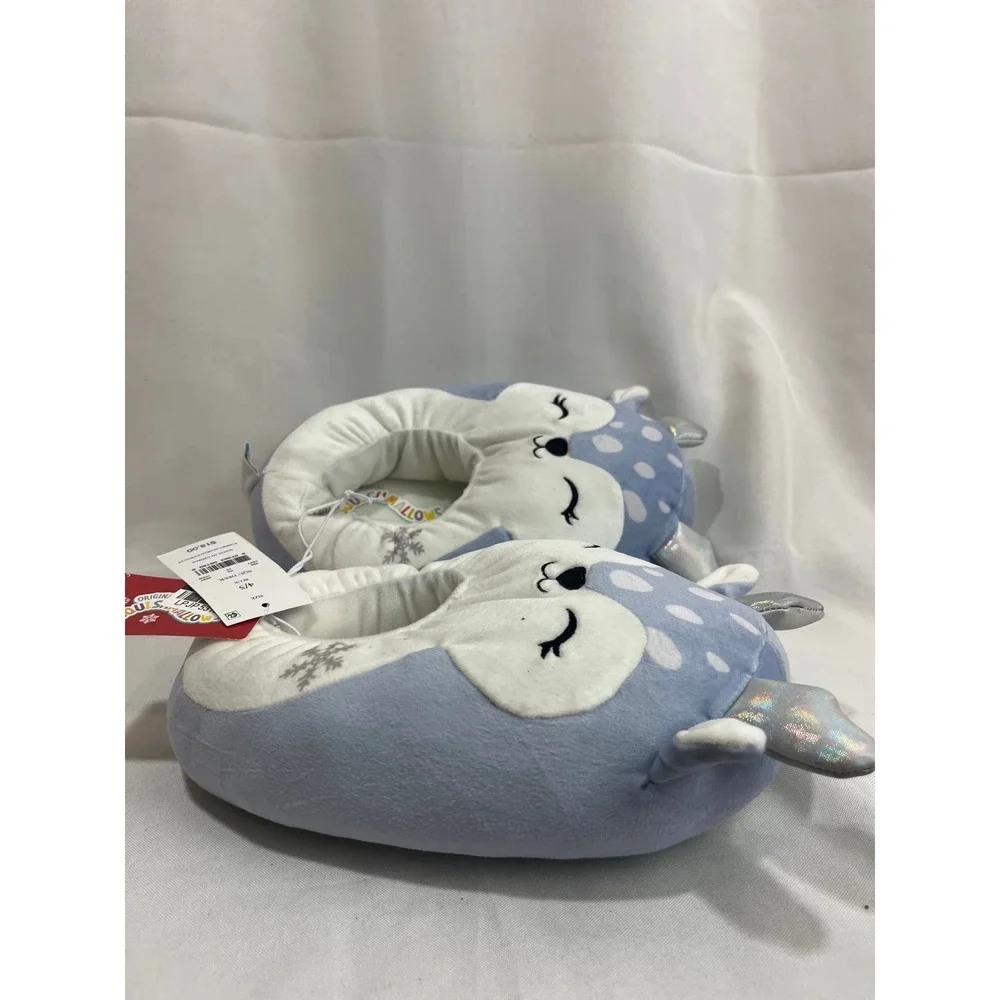 Squishmallows Blue Deer Plush Slippers Kid Size 4/5 Silver Antlers New With Tags